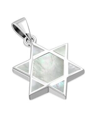 PENDANT--Unisex Magen David Sterling Silver Inlaid with Mother of Pearl